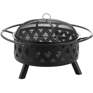 Beliani Fire Pit Heater Black Steel Low Round Outdoor Garden Material:Steel Size:77x50x77