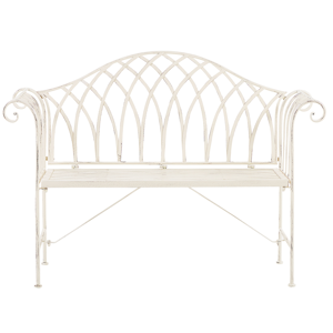 Beliani Outdoor Garden Bench White Metal 2 Seater 130 cm Flared Armrests Vintage Style Material:Iron Size:45x94x130