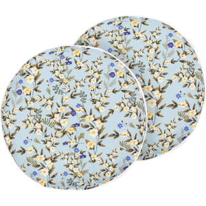 Beliani Set of 2 Outdoor Cushions Blue Polyester ⌀ 40 cm Round Floral Print Pattern Scatter Pillow Garden Patio Material:Polyester Size:40x10x40