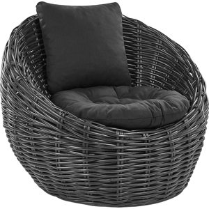 Beliani Garden Chair Black Natural Rattan Wicker with Polyester Cushion Modern Design Outdoor Lounging Furniture Material:Rattan Size:55x80x97