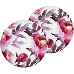 Beliani Set of 2 Garden Cushions White and Pink Polyester Floral Pattern ⌀ 40 cm Round Modern Outdoor Patio Water Resistant Material:Polyester Size:40x10x40