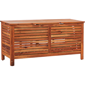 Beliani Garden Storage Box Dark Wood Acacia 130 x 64 cm Lid Outdoor Patio Furniture Material:Acacia Wood Size:48x64x130