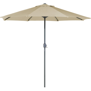 Beliani Garden Parasol Taupe Shade with LED Light ø 266 x 240 cm Aluminium Pole Crank Mechanism Outdoor Umbrella Material:Polyester Size:266x240x266