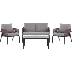 Beliani Outdoor Sofa Set Grey for 4 People Aluminium Frame Couch Armchairs with Fabric Cushions Coffee Table Modern Design Material:Aluminium Size:xx