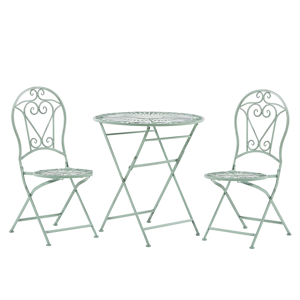 Beliani Outdoor Bistro Set Green Metal 2 Folding Chairs Round Table Decorative Balcony Set Material:Iron Size:xx