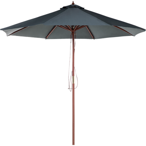 Beliani Garden Parasol Grey Fabric ø 270 x 254H cm Birch Pole Foldable Outdoor Modern Material:Polyester Size:270x254x270