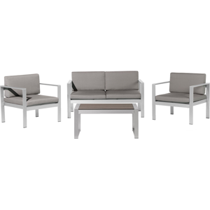 Beliani 4 Piece Garden Set Dark Grey Plastic Wood Sofa with 2 Chairs and Coffee Table Material:Aluminium Size:xx