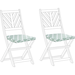 Beliani Set of 2 Outdoor Seat Cushions Mint Green and White Geometric Diamond Pattern String Tied UV Resistant Set Pad Material:Polyester Size:34x5x37