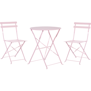 Beliani 3 Piece Bistro Set Pastel Pink Metal Folding Slatted Seat Back Outdoor Material:Steel Size:xx