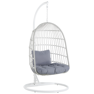 Beliani Swing Egg Chair White Rope Steel Stand Soft Sitting Cushion Boho Rustic Living Room Terrace Material:Polyester Size:102x199x102