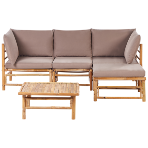 Beliani Garden Modular Corner Sofa Set Taupe Bamboo Cushions 4 Seater with Coffee Table Boho Design Outdoor Conversation Set Material:Bamboo Wood Size:xx