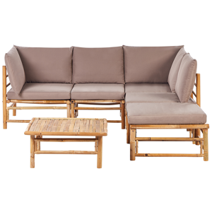 Beliani Garden Modular Corner Sofa Set Taupe Bamboo Cushions 5 Seater with Coffee Table Boho Design Outdoor Conversation Set Material:Bamboo Wood Size:xx