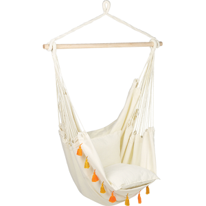 Beliani Hanging Hammock Chair Beige Cotton and Polyester Swing Seat Indoor Outdoor Boho Style Material:Cotton Size:55x125x96