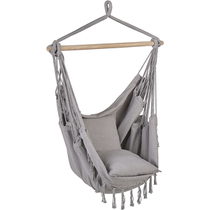 Beliani Hanging Hammock Chair Light Grey Cotton and Polyester Swing Seat Indoor Outdoor Boho Style Material:Cotton Size:55x125x95