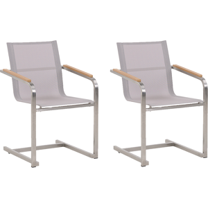 Beliani Set of 2 Garden Chairs Beige Synthetic Seat Stainless Steel Frame Cantilever Style Material:Stainless Steel Size:55x85x56