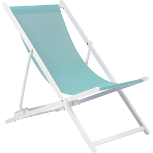 Beliani Folding Deck Chair Turquoise White Textilene Sling Seat Beach Chair Adjustable Backrest Patio Recliner Material:Aluminium Size:95-100x79-94x60