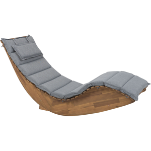 Beliani Sun Lounger Light Acacia Wood Slatted Design Rocking Feature Curved Shape with Grey Seat Cushion  Material:Acacia Wood Size:60x100x180