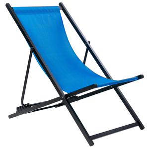 Beliani Folding Deck Chair Blue Textilene Sling Seat Beach Chair Adjustable Backrest Patio Recliner Material:Aluminium Size:95-100x79-94x60
