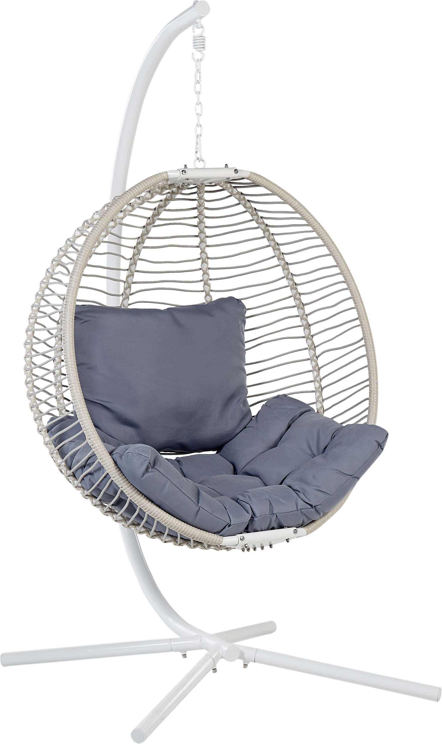 Beliani Swing Egg Chair White Rope Metal Stand Soft Sitting Cushion Boho Rustic Living Room Terrace Material:Polyester Size:98x197x100