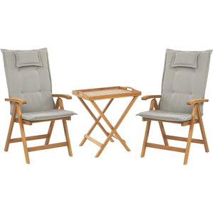 Beliani Garden Bistro Set Acacia Wood Table 2 Chairs with Taupe Cushions UV Resistant Foldable Material:Acacia Wood Size:xx