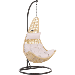 Beliani Hanging Chair Beige PE Rattan Swing Egg Shape Wicker Rustic Boho Material:PE Rattan Size:95x200x95