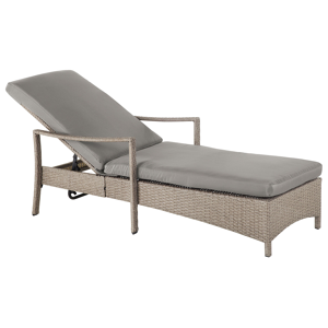 Beliani Garden Outdoor Lounger Brown and Grey Rattan Polyester Fabric Cushion Adjustable Reclining Backrest Material:PE Rattan Size:158x26-96x63