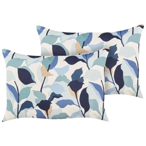 Beliani Set of 2 Garden Cushions Blue Polyester 40 x 60 Leaf Pattern Modern Outdoor Decoration Water Resistant Material:Polyester Size:40x10x60