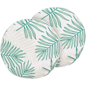 Beliani Set of 2 Garden Cushions Beige and Green Polyester Palm Leaf Motif Pattern ⌀ 40 cm Modern Outdoor Decoration Water Resistant Material:Polyester Size:40x10x40