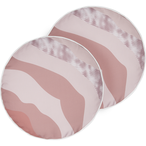 Beliani Set of 2 Garden Cushions Pink Polyester ⌀ 40 cm Abstract Pattern Modern Outdoor Decoration Water Resistant Material:Polyester Size:40x10x40