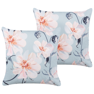 Beliani Set of 2 Garden Cushions Blue Polyester Floral Pattern 45 x 45 cm Modern Outdoor Decoration Water Resistant Material:Polyester Size:45x10x45