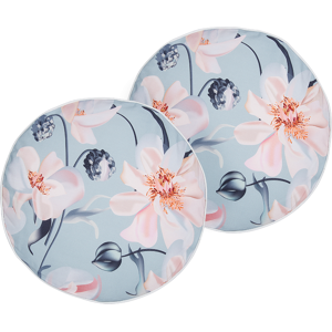 Beliani Set of 2 Garden Cushions Blue Polyester Floral Pattern ⌀ 40 cm Modern Outdoor Decoration Water Resistant Material:Polyester Size:40x10x40