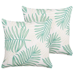 Beliani Set of 2 Garden Cushions Beige and Green Polyester Palm Leaf Motif Pattern 45 x 45 cm Modern Outdoor Decoration Water Resistant Material:Polyester Size:45x10x45