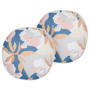 Beliani Set of 2 Garden Cushions Multicolour Polyester ⌀ 40 cm Floral Pattern Modern Outdoor Decoration Water Resistant  Material:Polyester Size:40x10x40