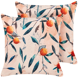 Beliani Set of 2 Garden Cushions Multicolour Polyester 45 x 45 Leaf Pattern Modern Outdoor Decoration Water Resistant Material:Polyester Size:45x10x45