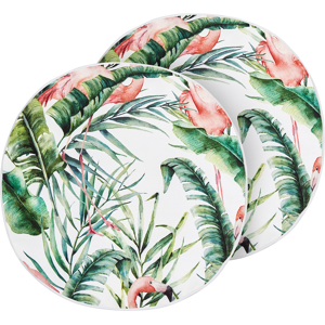 Beliani Set of 2 Garden Cushions Multicolour Polyester 40 cm Round Flamingo Motif Modern Outdoor Decoration Water Resistant Material:Polyester Size:40x10x40