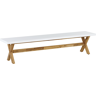 Beliani Outdoor Garden Bench White Light Wood Fibre Cement Top Acacia Wood Base 3 People Capacity Modern Patio Furniture  Material:Fibre Cement Size:40x45x200