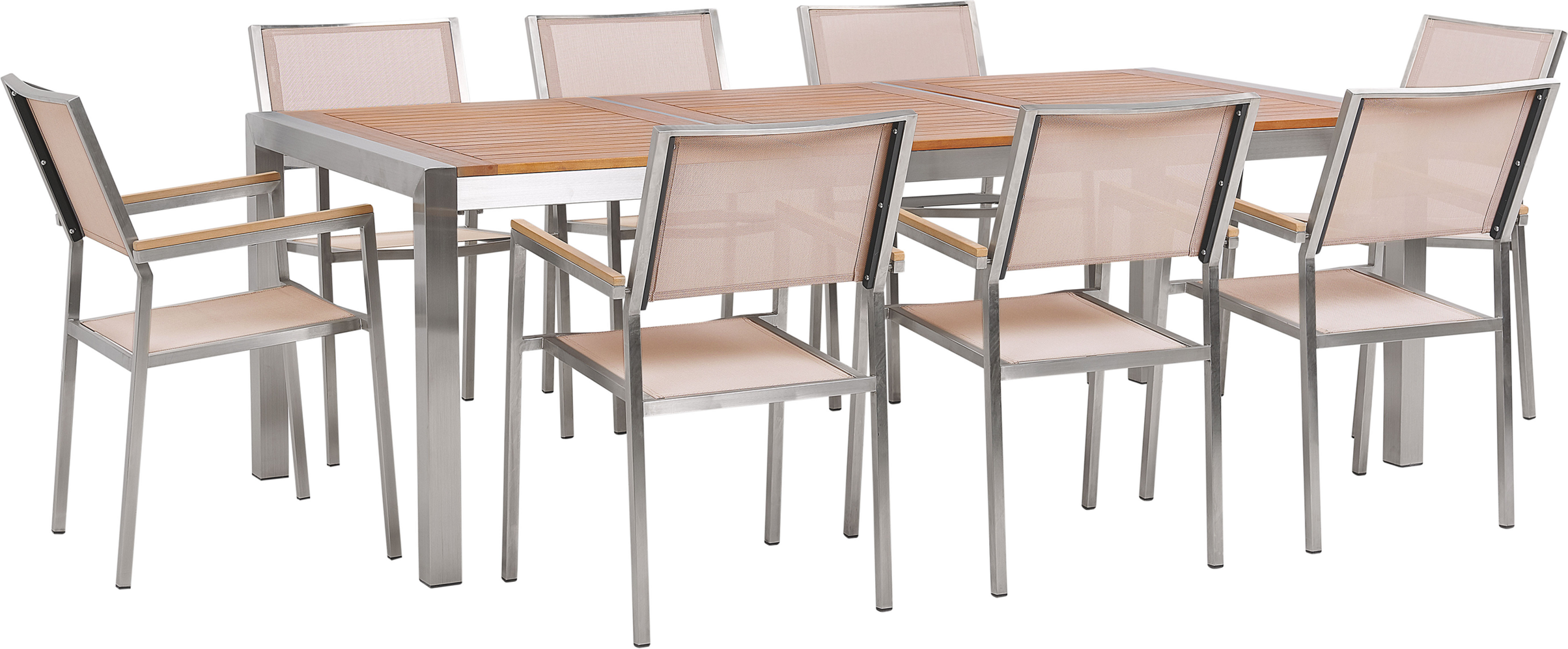 Beliani Garden Dining Set Light Eucalyptus Wood Top Steel Frame 220 x 100 cm with 8 Beige Chairs