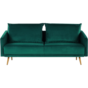 Beliani Sofa Emerald Green Velvet 3 Seater Back Cushioned Seat Metal Golden Legs Retro Glam Material:Velvet Size:78x83x185