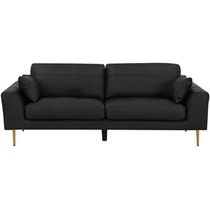 Beliani Sofa Black Leather 3 Seater Wood Frame Additional Pillows Modern Material:Leather Size:89x88x226