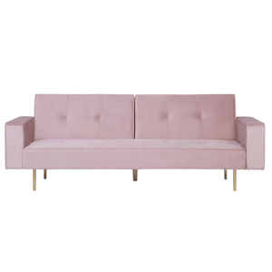 Beliani Sofa Bed Pink Velvet 3 Seater Modern Track Arms Material:Velvet Size:81x80x218