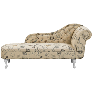 Beliani Chaise Lounge Beige Right Hand Polyester Fabric Buttoned Nailheads Stamp Print Material:Polyester Size:65x79x169