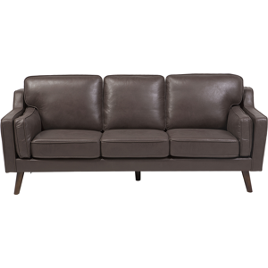 Beliani Sofa Brown 3 Seater Faux Leather Oak Wood Legs Classic Mid-Century Living Room Material:Faux Leather Size:83x85x204