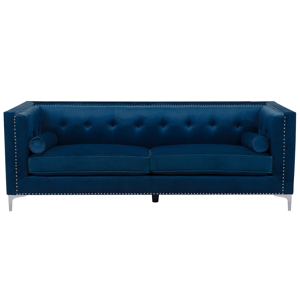 Beliani Velvet 3 Seater Sofa Navy Blue Glamour Buttoned Back Material:Velvet Size:82x74x211