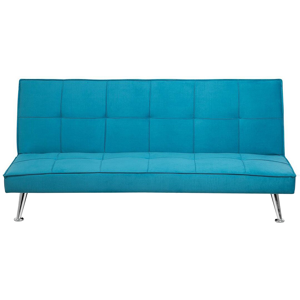 Beliani Fabric Sofa Bed Sea Blue 3-Seater Quilted Upholstery Click-Clack Guest Bed Armless Material:Polyester Size:88x75x168