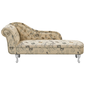 Beliani Chaise Lounge Beige Left Hand Polyester Fabric Buttoned Nailheads Stamp Print Material:Polyester Size:65x79x169