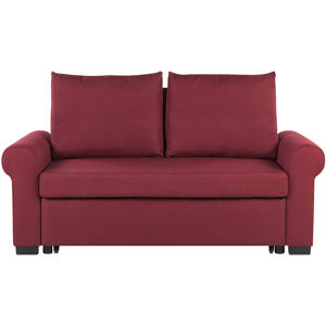 Beliani Sofa Bed Burgundy Red Polyester Fabric 2 Seater Pull-Out Convertible Sleeper Retro Material:Polyester Size:93x92x173