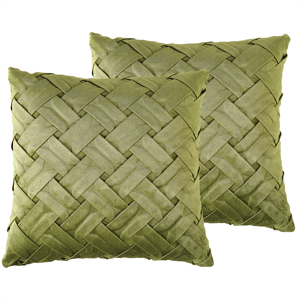 Beliani Set of 2 Cushions Green Velvet 45 x 45 cm Scatter Throw Pillow Decorative Weave Pattern Material:Velvet Size:43x8x43