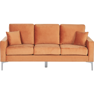 Beliani Sofa Orange Velvet 3 Seater Cushioned Seat and Back Metal Legs with Throw Pillows Material:Velvet Size:78x83x183