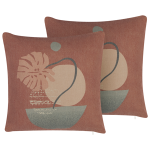 Beliani Set of 2 Throw Cushions Light Red Cotton and Polyester Blend 45 x 45 cm Decorative Soft Home Accessory Plant Botanical Print Material:Polyester Size:45x10x45