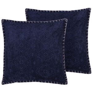 Beliani Set of 2 Decorative Cushions Blue Geometric Pattern 45 x 45 cm Distressed Vintage Glamour Decor Accessories Material:Viscose Size:45x10x45